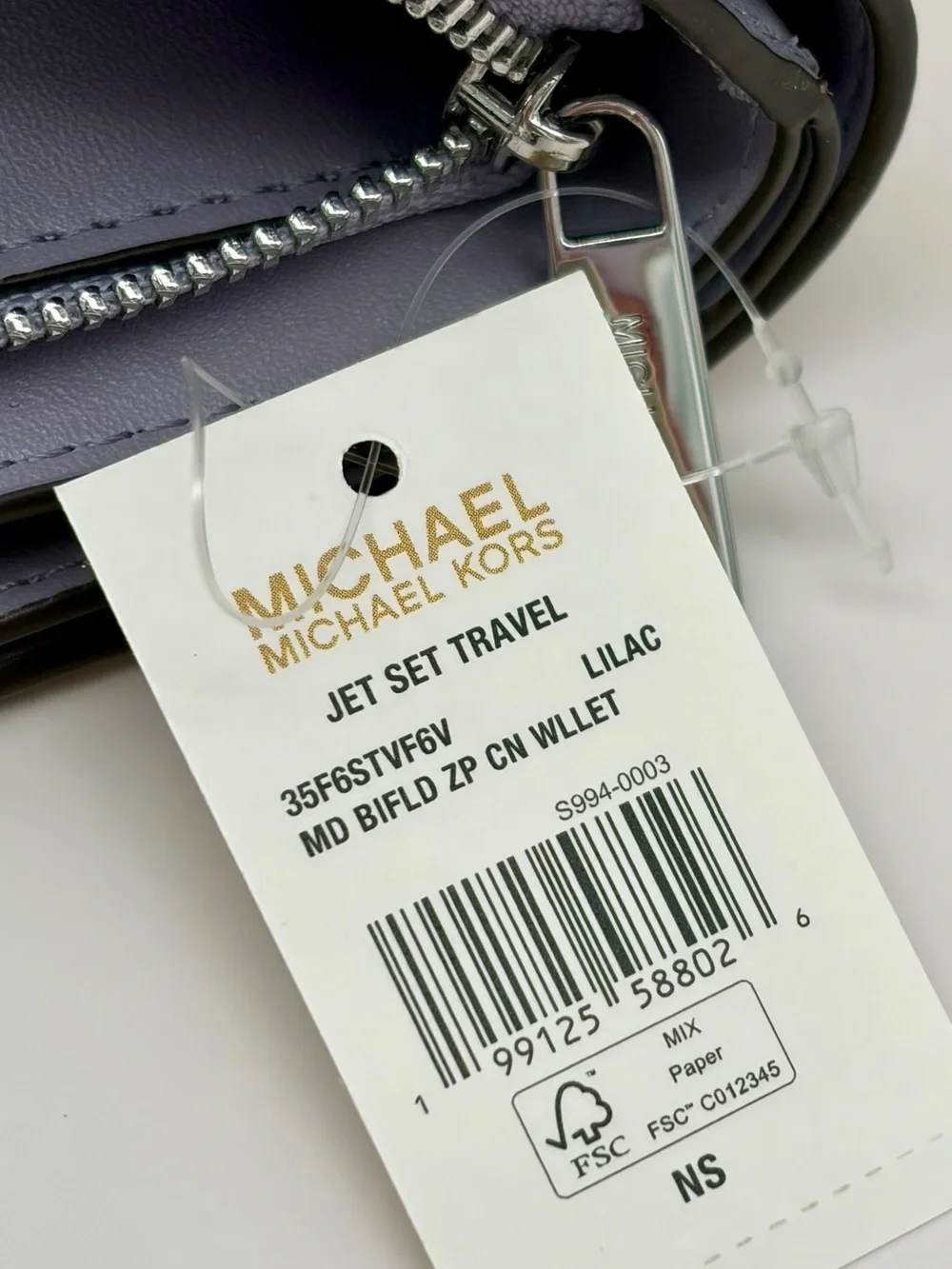 Michael Kors Jet Set Travel Med Signature Logo Central Zip Billfold Wallet Lilac